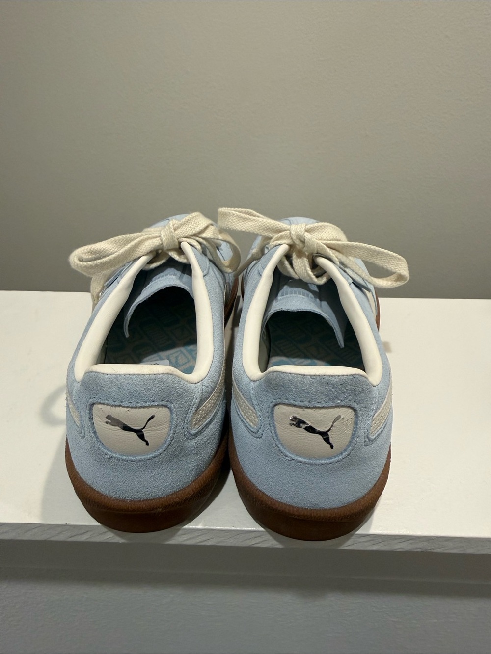 Puma Light Blue Suede Palermo Sneakers with Cream Laces - Picture 4 of 7